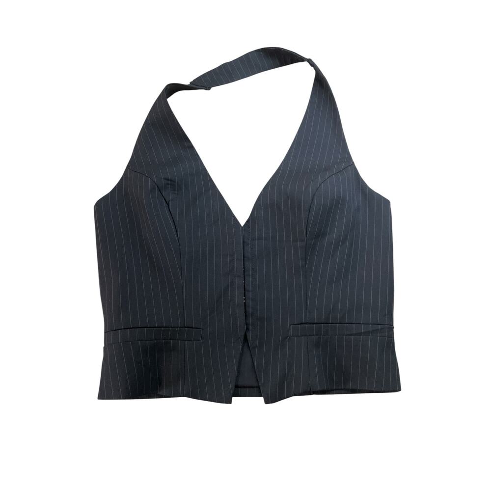 Missguided Vest Top Size XS Black Pinstripe Halter NWT Tailored Waistcoat Crop